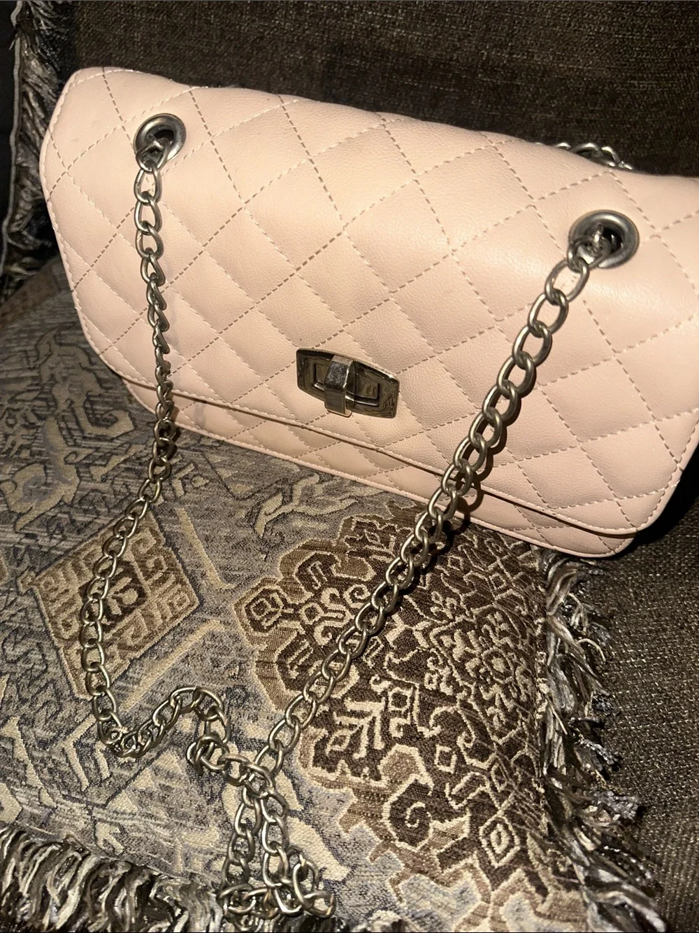 Express Quilted Pale Pink Chain-Handle Shoulder Bag